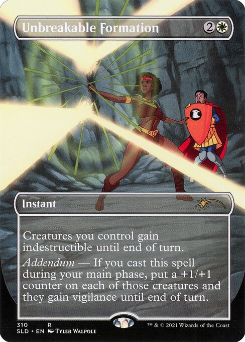 Creatures you control gain indestructible until end of turn.
Addendum — If you cast this spell during your main phase, put a +1/+1 counter on each of those creatures and they gain vigilance until end of turn.