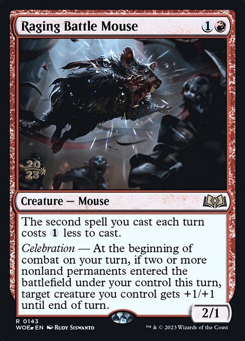 The second spell you cast each turn costs {1} less to cast.
Celebration — At the beginning of combat on your turn, if two or more nonland permanents entered the battlefield under your control this turn, target creature you control gets +1/+1 until end of turn.
