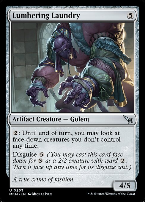 {2}: Until end of turn, you may look at face-down creatures you don't control any time.
Disguise {5} (You may cast this card face down for {3} as a 2/2 creature with ward {2}. Turn it face up any time for its disguise cost.)