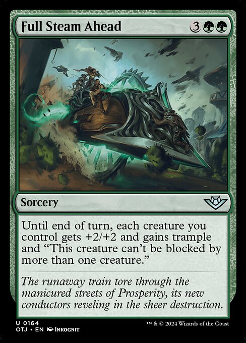 Until end of turn, each creature you control gets +2/+2 and gains trample and "This creature can't be blocked by more than one creature."