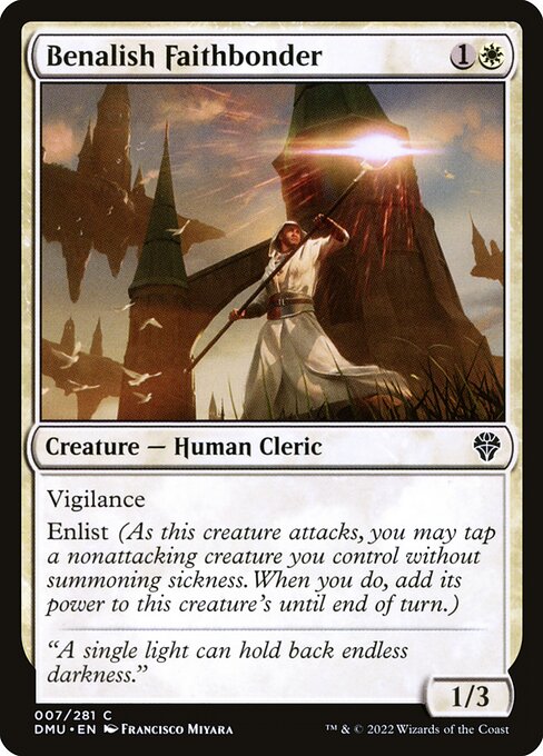 Vigilance
Enlist (As this creature attacks, you may tap a nonattacking creature you control without summoning sickness. When you do, add its power to this creature's until end of turn.)