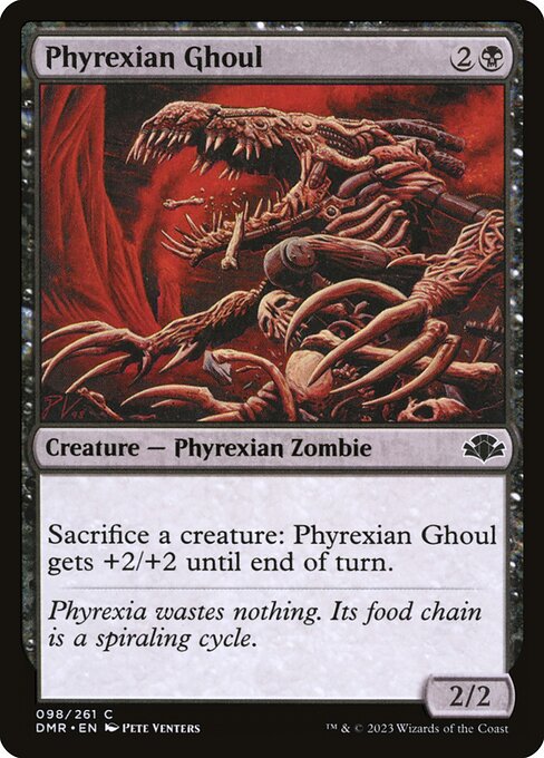Sacrifice a creature: Phyrexian Ghoul gets +2/+2 until end of turn.