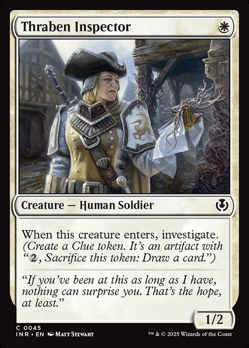 When this creature enters, investigate. (Create a Clue token. It's an artifact with {2}, Sacrifice this token: Draw a card.)