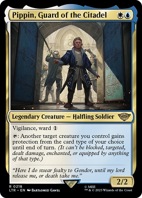 Vigilance, ward {1}
{T}: Another target creature you control gains protection from the card type of your choice until end of turn. (It can't be blocked, targeted, dealt damage, enchanted, or equipped by anything of that type.)