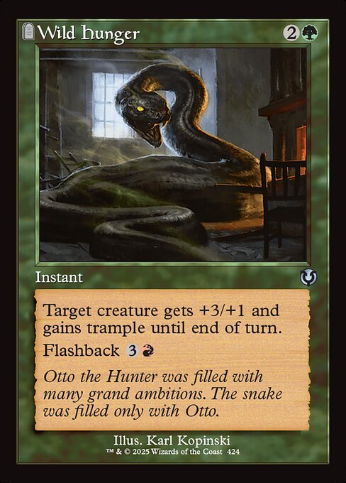 Target creature gets +3/+1 and gains trample until end of turn.
Flashback {3}{R} (You may cast this card from your graveyard for its flashback cost. Then exile it.)