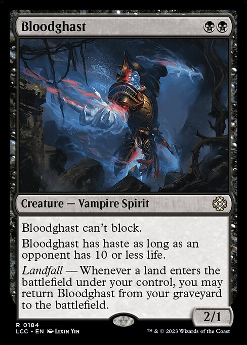 This creature can't block.
This creature has haste as long as an opponent has 10 or less life.
Landfall — Whenever a land you control enters, you may return this card from your graveyard to the battlefield.