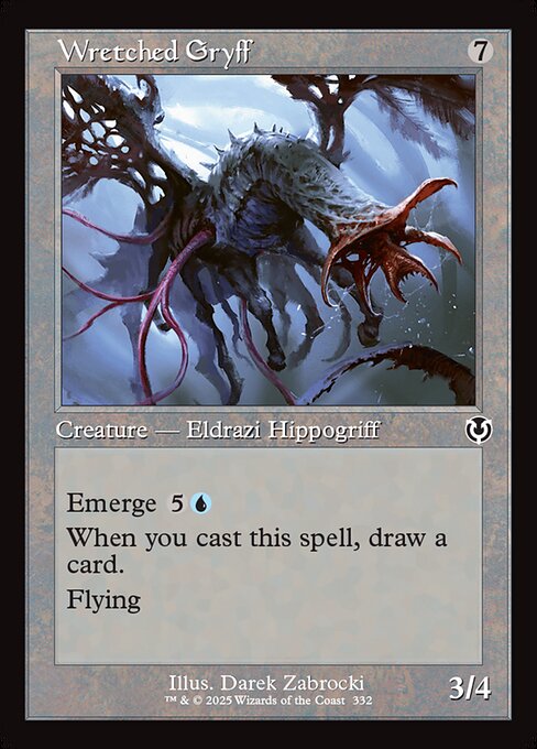 Emerge {5}{U} (You may cast this spell by sacrificing a creature and paying the emerge cost reduced by that creature's mana value.)
When you cast this spell, draw a card.
Flying