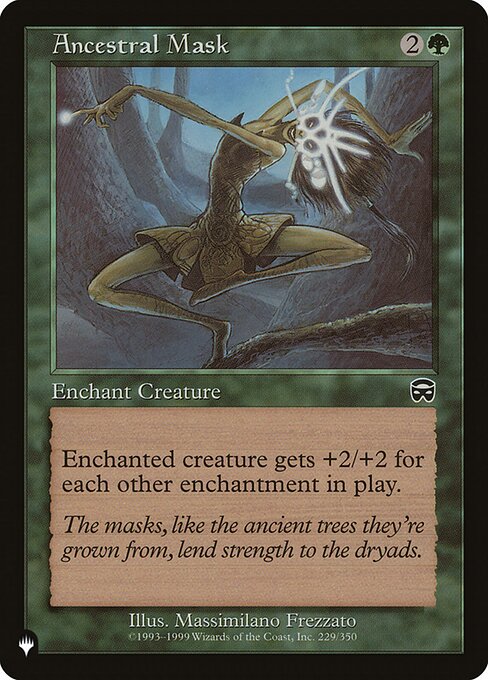 Enchant creature
Enchanted creature gets +2/+2 for each other enchantment on the battlefield.