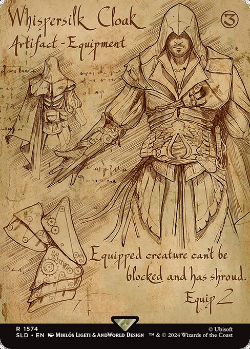 Equipped creature can't be blocked and has shroud. (It can't be the target of spells or abilities.)
Equip {2}