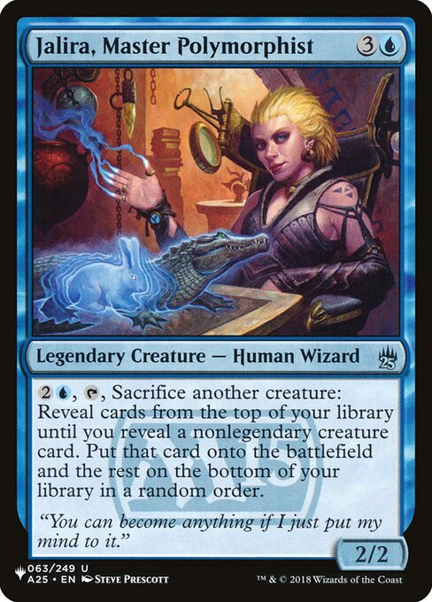 {2}{U}, {T}, Sacrifice another creature: Reveal cards from the top of your library until you reveal a nonlegendary creature card. Put that card onto the battlefield and the rest on the bottom of your library in a random order.