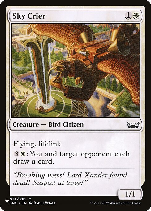 Flying, lifelink
{3}{W}: You and target opponent each draw a card.