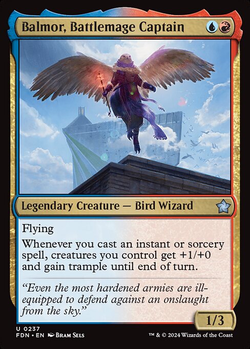 Flying
Whenever you cast an instant or sorcery spell, creatures you control get +1/+0 and gain trample until end of turn.