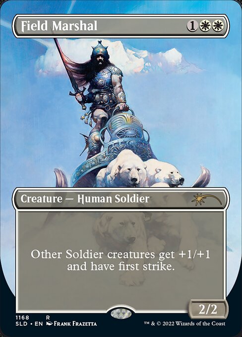Other Soldier creatures get +1/+1 and have first strike. (They deal combat damage before creatures without first strike.)