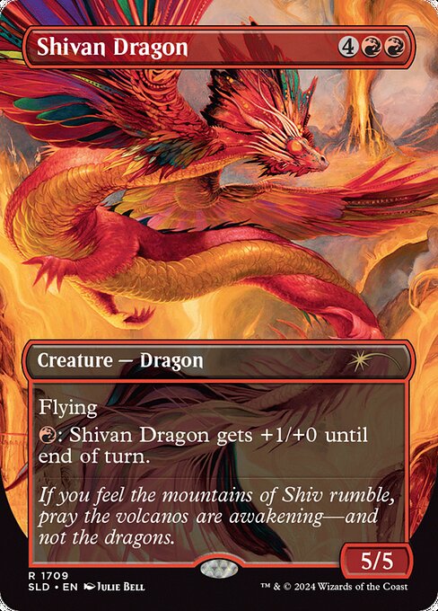 Flying (This creature can't be blocked except by creatures with flying or reach.)
{R}: Shivan Dragon gets +1/+0 until end of turn.
