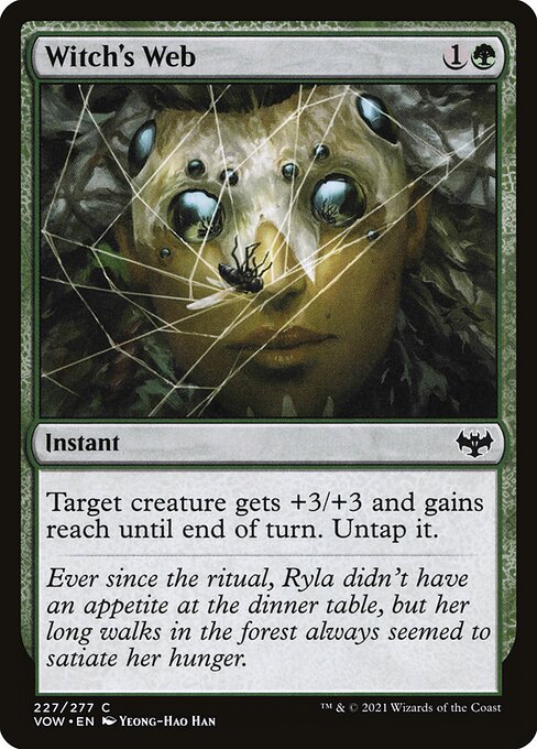 Target creature gets +3/+3 and gains reach until end of turn. Untap it.