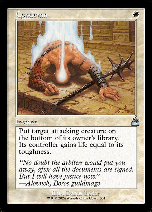 Put target attacking creature on the bottom of its owner's library. Its controller gains life equal to its toughness.