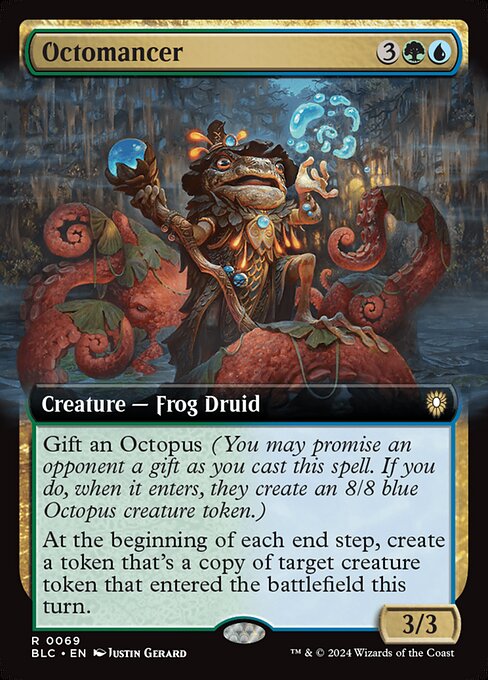 Gift an Octopus (You may promise an opponent a gift as you cast this spell. If you do, when it enters, they create an 8/8 blue Octopus creature token.)
At the beginning of each end step, create a token that's a copy of target creature token that entered the battlefield this turn.