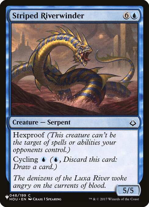 Hexproof (This creature can't be the target of spells or abilities your opponents control.)
Cycling {U} ({U}, Discard this card: Draw a card.)