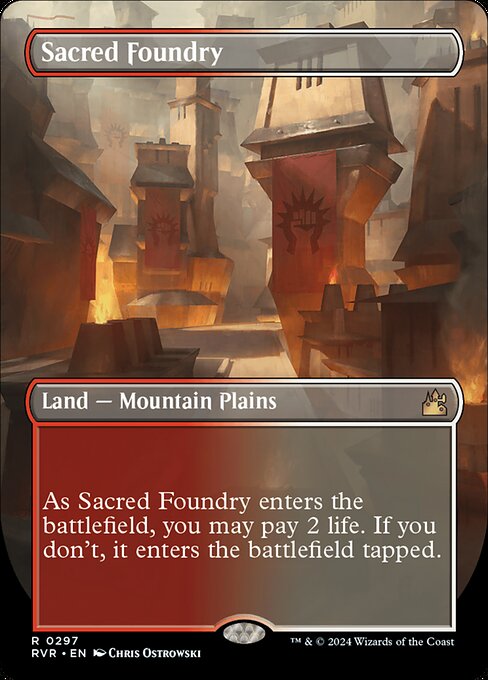 ({T}: Add {R} or {W}.)
As Sacred Foundry enters the battlefield, you may pay 2 life. If you don't, it enters the battlefield tapped.