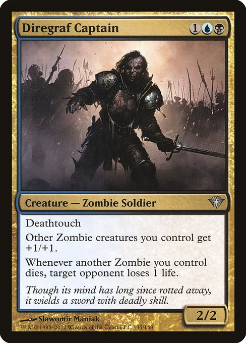 Deathtouch
Other Zombie creatures you control get +1/+1.
Whenever another Zombie you control dies, target opponent loses 1 life.