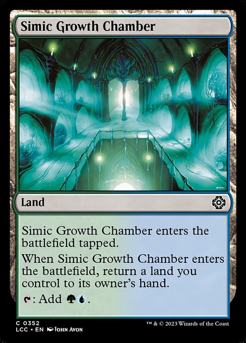 This land enters tapped.
When this land enters, return a land you control to its owner's hand.
{T}: Add {G}{U}.
