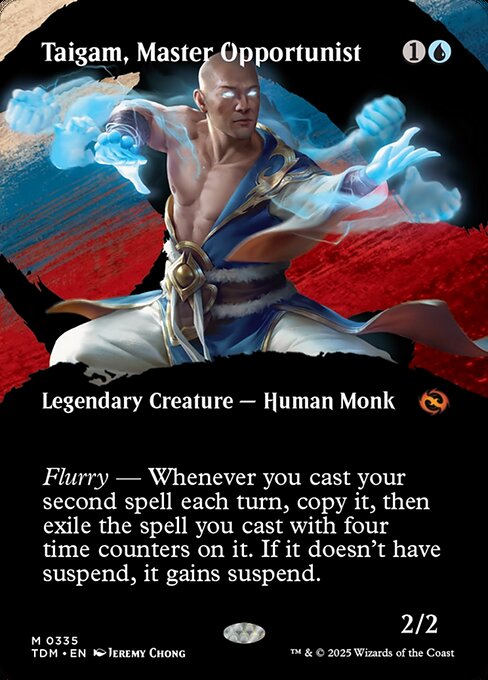 Flurry — Whenever you cast your second spell each turn, copy it, then exile the spell you cast with four time counters on it. If it doesn't have suspend, it gains suspend. (At the beginning of its owner's upkeep, they remove a time counter. When the last is removed, they may play it without paying its mana cost. If it's a creature, it has haste.)