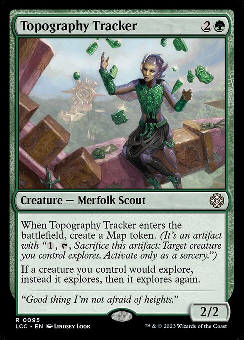 When this creature enters, create a Map token. (It's an artifact with "{1}, {T}, Sacrifice this token: Target creature you control explores. Activate only as a sorcery.")
If a creature you control would explore, instead it explores, then it explores again.
