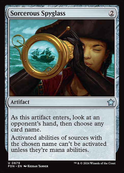 As this artifact enters, look at an opponent's hand, then choose any card name.
Activated abilities of sources with the chosen name can't be activated unless they're mana abilities.