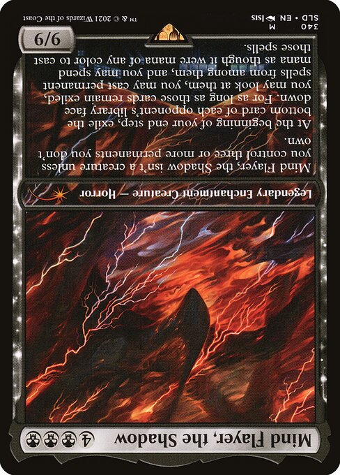 Arvinox, the Mind Flail isn't a creature unless you control three or more permanents you don't own.
At the beginning of your end step, exile the bottom card of each opponent's library face down. For as long as those cards remain exiled, you may look at them, you may cast permanent spells from among them, and you may spend mana as though it were mana of any color to cast those spells.
