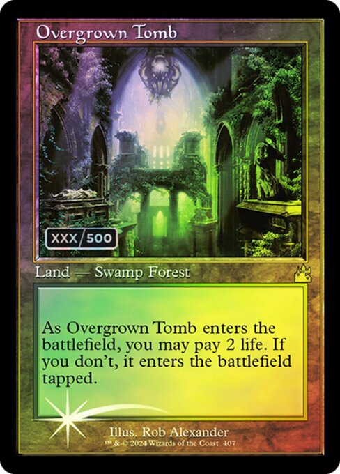 ({T}: Add {B} or {G}.)
As Overgrown Tomb enters the battlefield, you may pay 2 life. If you don't, it enters the battlefield tapped.