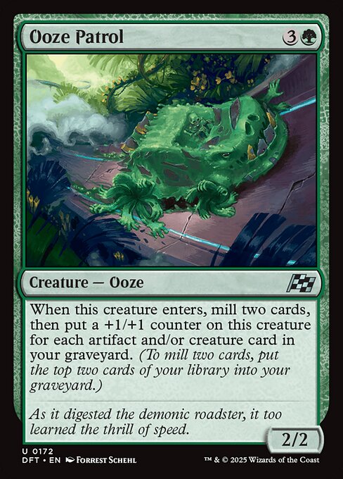 When this creature enters, mill two cards, then put a +1/+1 counter on this creature for each artifact and/or creature card in your graveyard. (To mill two cards, put the top two cards of your library into your graveyard.)