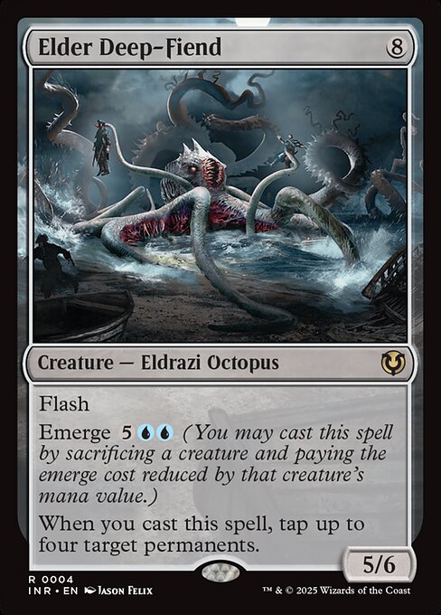 Flash
Emerge {5}{U}{U} (You may cast this spell by sacrificing a creature and paying the emerge cost reduced by that creature's mana value.)
When you cast this spell, tap up to four target permanents.