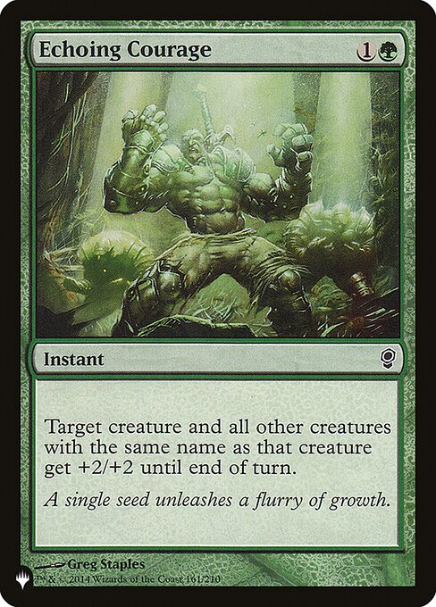 Target creature and all other creatures with the same name as that creature get +2/+2 until end of turn.