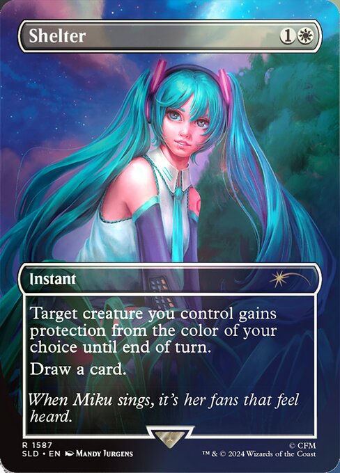 Target creature you control gains protection from the color of your choice until end of turn.
Draw a card.