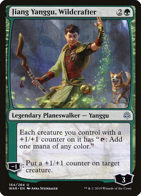 Each creature you control with a +1/+1 counter on it has "{T}: Add one mana of any color."
−1: Put a +1/+1 counter on target creature.