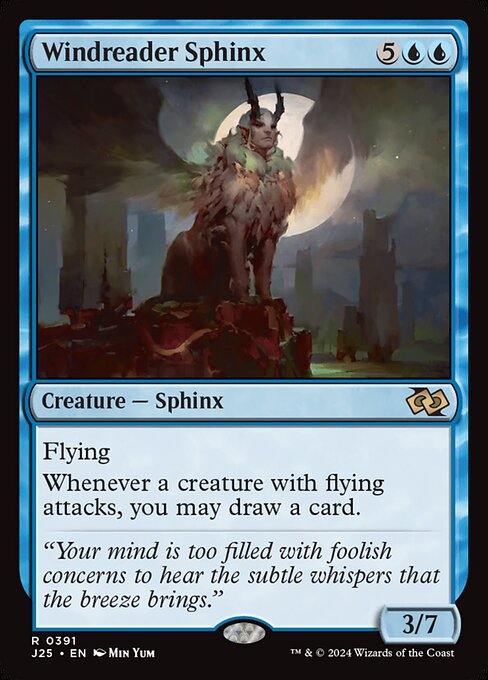 Flying
Whenever a creature with flying attacks, you may draw a card.
