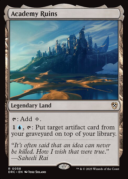 {T}: Add {C}.
{1}{U}, {T}: Put target artifact card from your graveyard on top of your library.