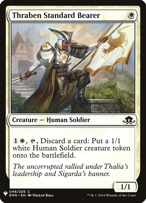 {1}{W}, {T}, Discard a card: Create a 1/1 white Human Soldier creature token.