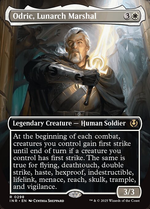 At the beginning of each combat, creatures you control gain first strike until end of turn if a creature you control has first strike. The same is true for flying, deathtouch, double strike, haste, hexproof, indestructible, lifelink, menace, reach, skulk, trample, and vigilance.