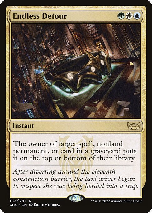 The owner of target spell, nonland permanent, or card in a graveyard puts it on the top or bottom of their library.