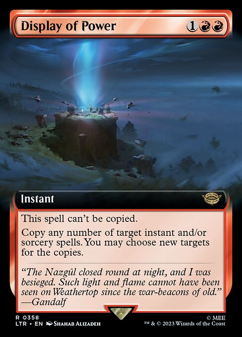This spell can't be copied.
Copy any number of target instant and/or sorcery spells. You may choose new targets for the copies.