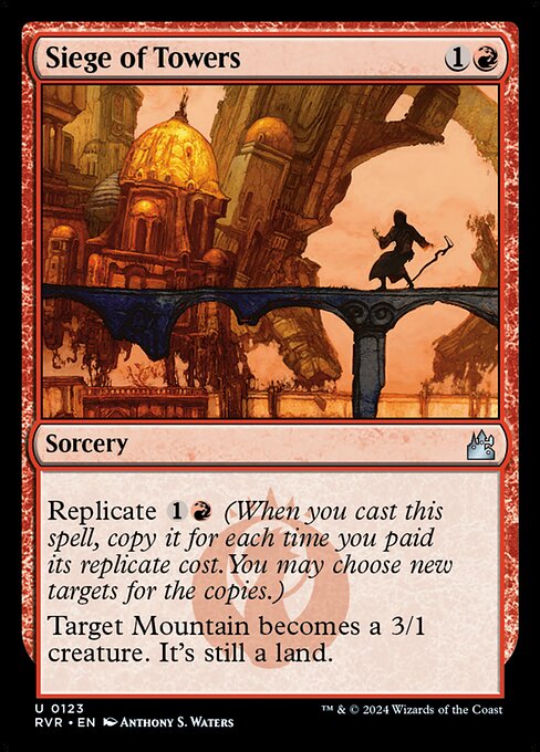 Replicate {1}{R} (When you cast this spell, copy it for each time you paid its replicate cost. You may choose new targets for the copies.)
Target Mountain becomes a 3/1 creature. It's still a land.