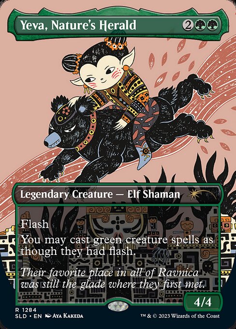 Flash (You may cast this spell any time you could cast an instant.)
You may cast green creature spells as though they had flash.
