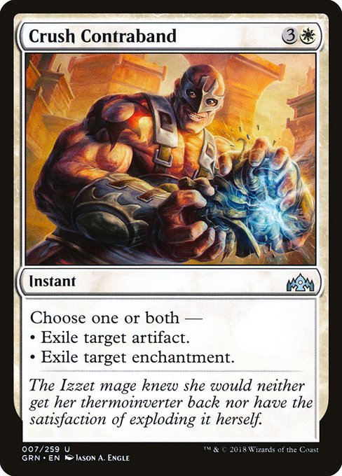 Choose one or both —
• Exile target artifact.
• Exile target enchantment.