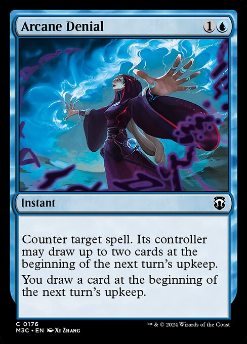 Counter target spell. Its controller may draw up to two cards at the beginning of the next turn's upkeep.
You draw a card at the beginning of the next turn's upkeep.