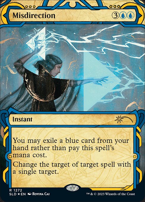 You may exile a blue card from your hand rather than pay this spell's mana cost.
Change the target of target spell with a single target.