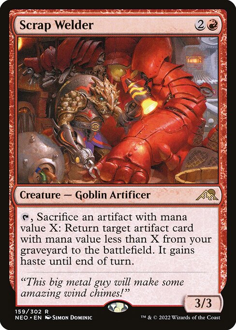 {T}, Sacrifice an artifact with mana value X: Return target artifact card with mana value less than X from your graveyard to the battlefield. It gains haste until end of turn.