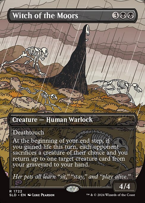 Deathtouch
At the beginning of your end step, if you gained life this turn, each opponent sacrifices a creature of their choice and you return up to one target creature card from your graveyard to your hand.