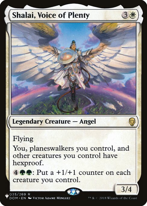 Flying
You, planeswalkers you control, and other creatures you control have hexproof.
{4}{G}{G}: Put a +1/+1 counter on each creature you control.