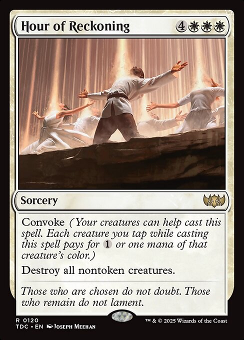 Convoke (Your creatures can help cast this spell. Each creature you tap while casting this spell pays for {1} or one mana of that creature's color.)
Destroy all nontoken creatures.
